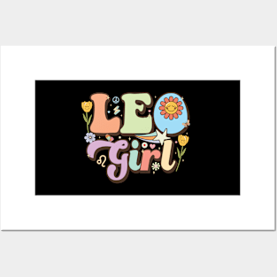 Retro groovy leo girl Leo Zodiac Sign astrology July August Birthday Leo Posters and Art